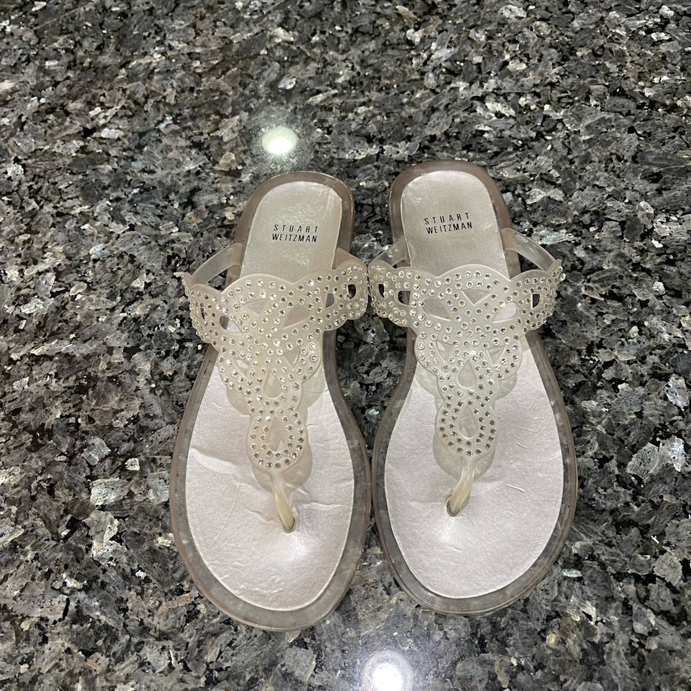 Stuart Weitzman Mermaid Clear Jelly Sandals with Crystals Size 8